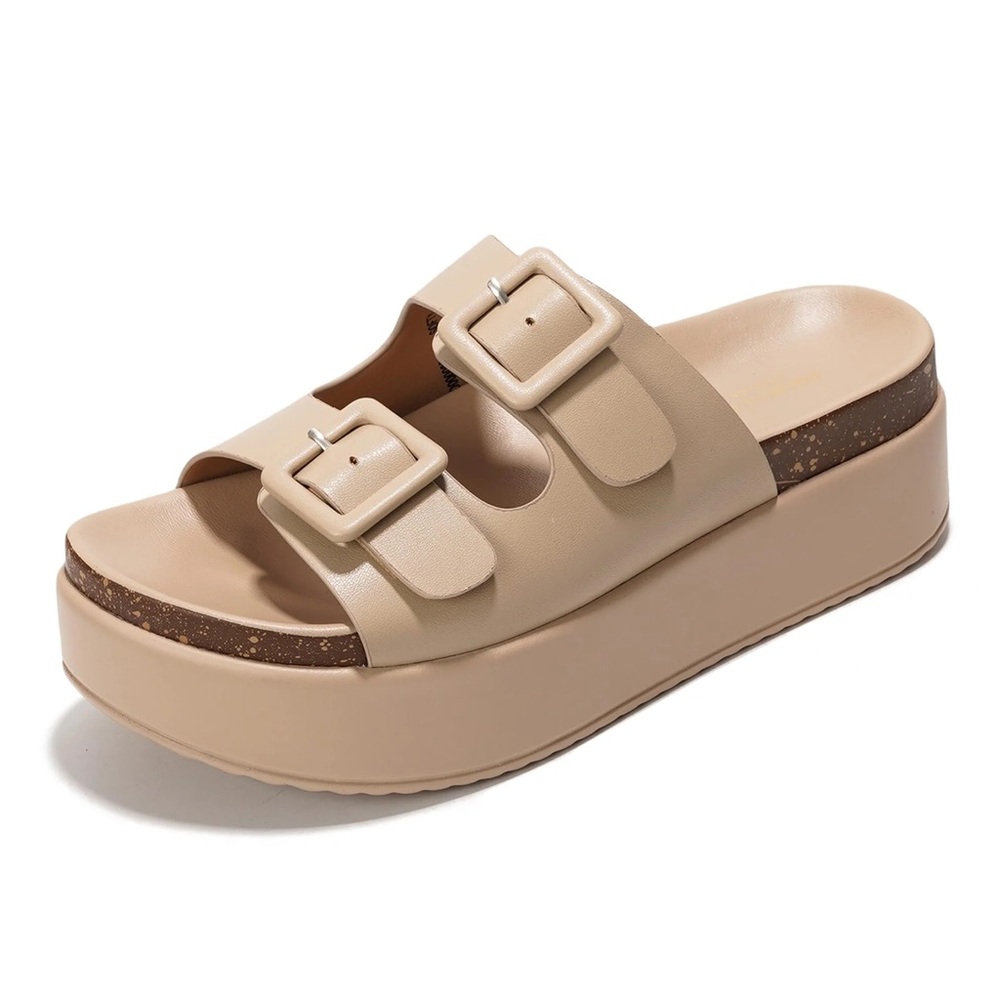 Project cloud wedge Nude Double-Buckle Platform Slide Sandals - Picture 2 of 8
